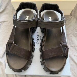 Prada Black Leather and Nylon Sport Sandals